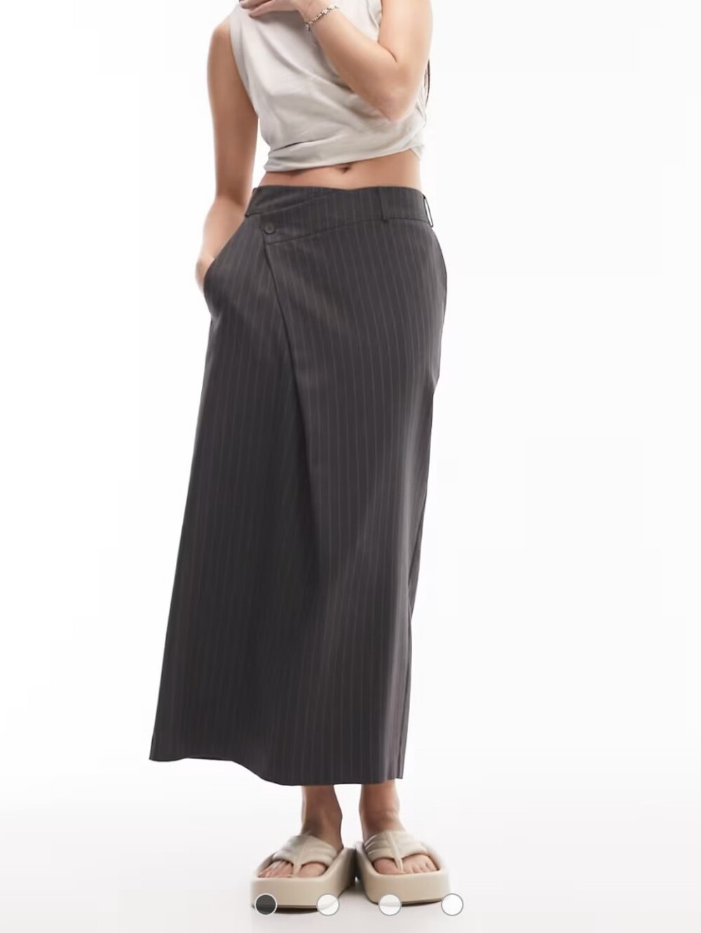 Topshop Charcoal Pinstripe Maxi Wrap Skirt Size 6 NWT